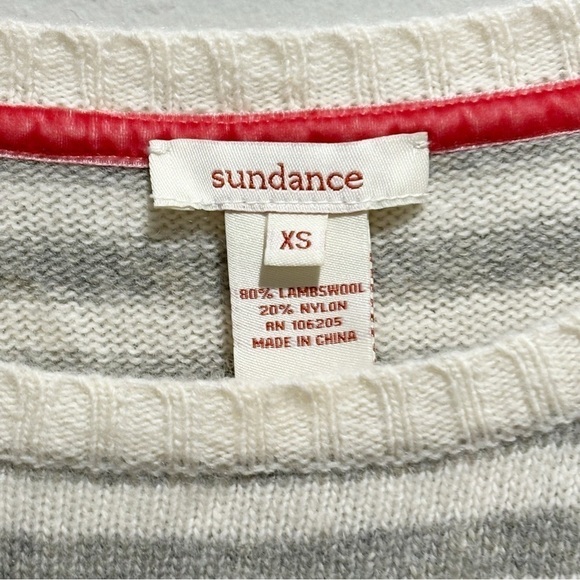 SUNDANCE Women’s Gray Ivory Stripe Pullover Wool Blend Crew Neck Sweater Size XS - Picture 5 of 6